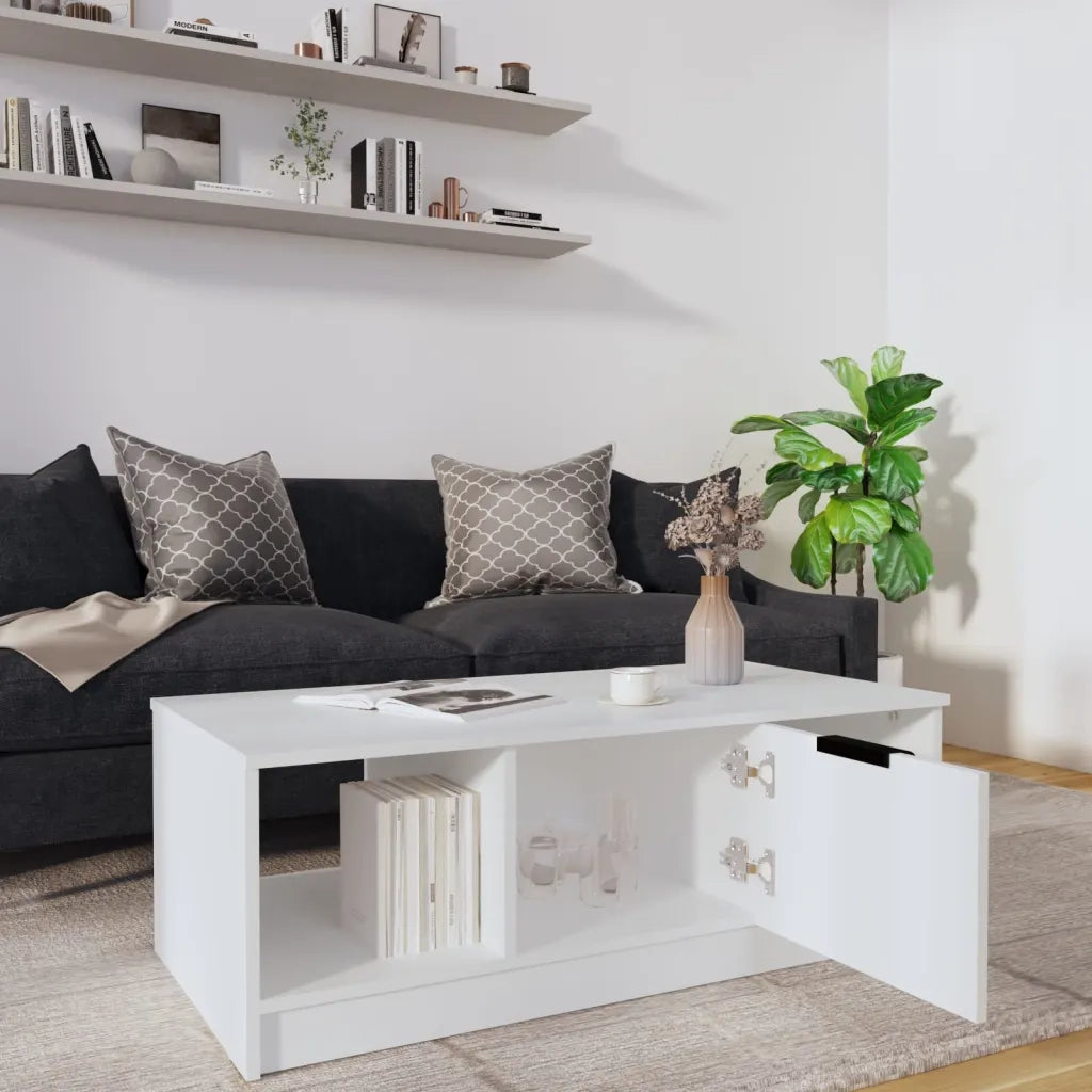 Tavolino da Salotto-Tavolino da soggiorno-Tavolo Bianco 102x50x36 cm in Legno Multistrato 411025