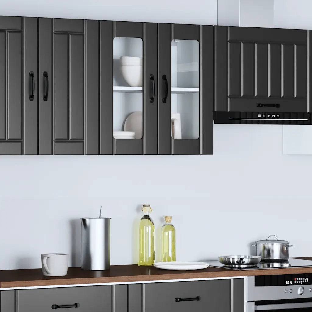 Pensile da Cucina con Porta in Vetro Lucca Nero Truciolato 853908