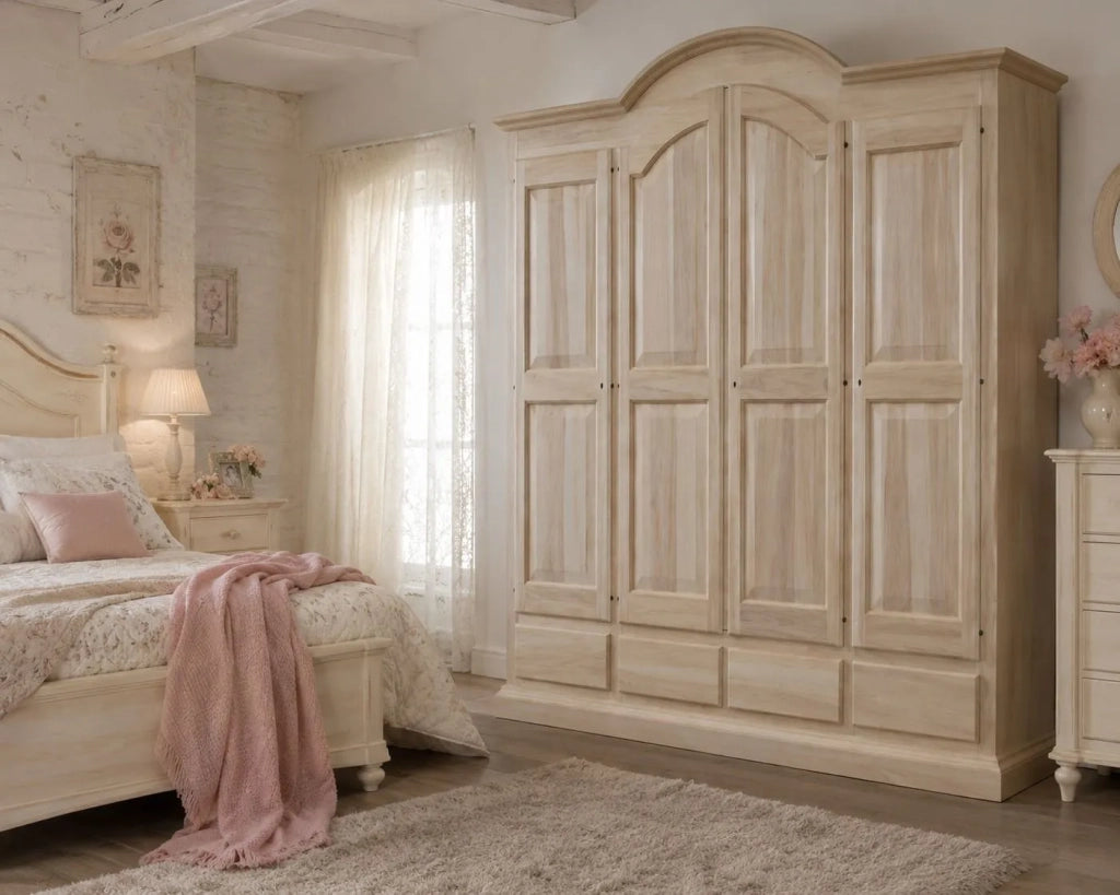 Armadio classico 4 porte 4 cassetti legno grezzo 234x60x230 (472) - Mobili 2G