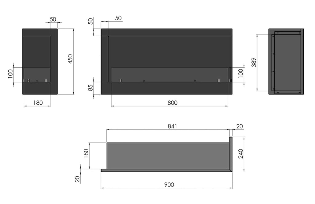 Camino a Bioetanolo da Incasso 90x45 cm Corner 900 Right Destro Nero