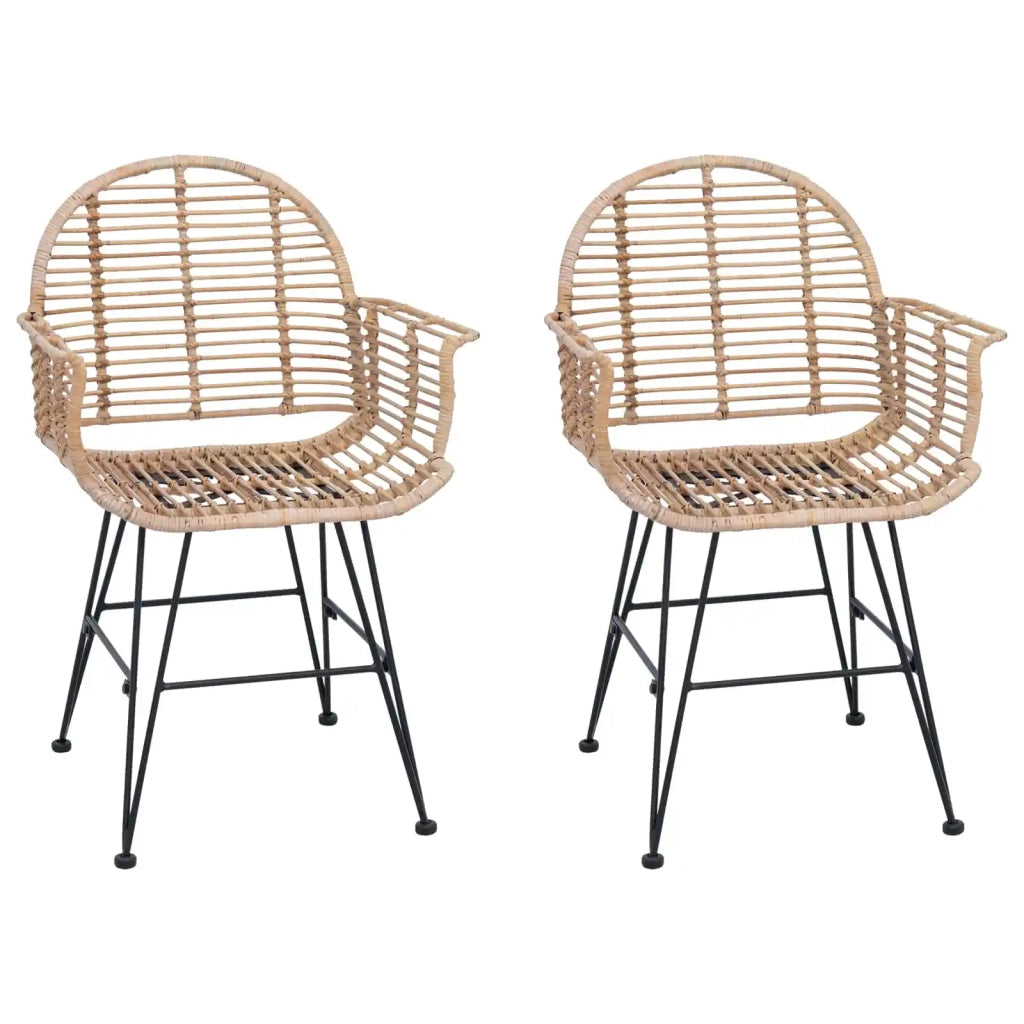 Sedia da pranzo 2 pcs Rattan e Ferro Naturale 57 x 55 x 85 cm