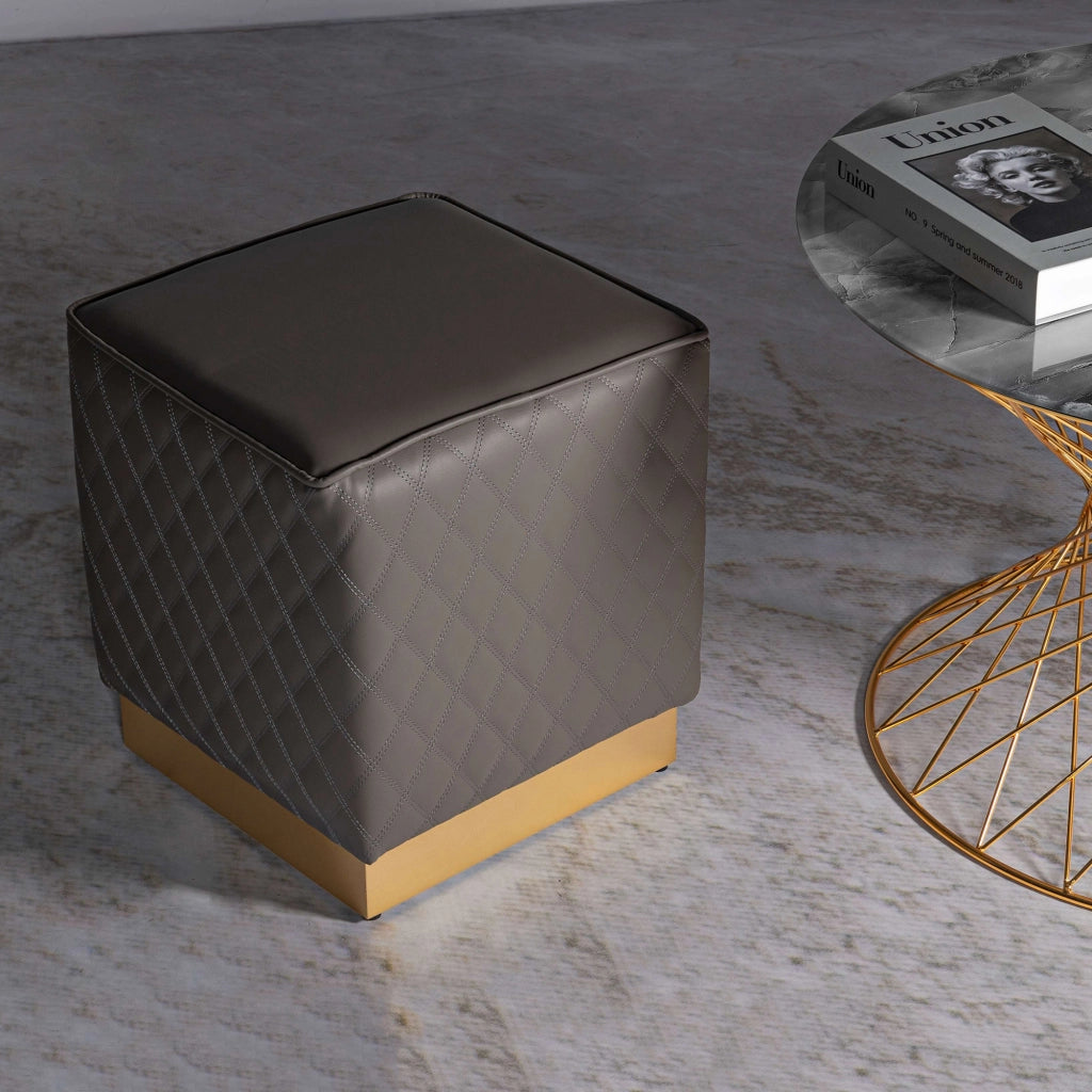 Daseloba, Pouf Rivestimento Trapuntato in Ecopelle, 38x38x38h cm Grigio Tortora