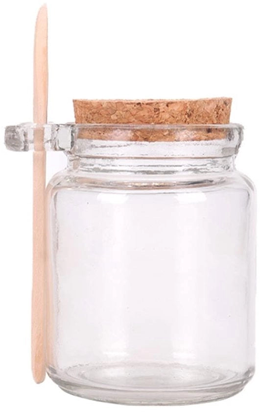 Contenitore di conservazione 250 ml - Boccia ermetica - Boccia in vetro - Coperchio in legno - Incluso cucchiaio - Vetro sicuro e privo di piombo - Contenitore per conservazione di alimenti