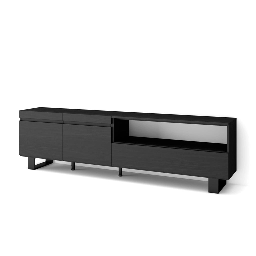 Mobile TV, 200x35x57cm, soggiorno, Per TV fino a 80", Design industriale, Nero RF2191