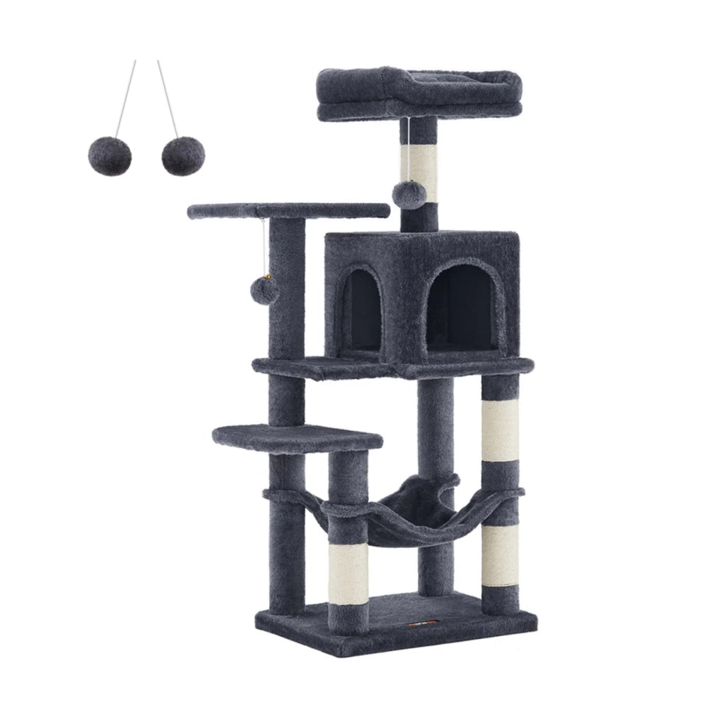Albero per gatti con amaca e torre da gioco 143 cm grigio 2_0003847