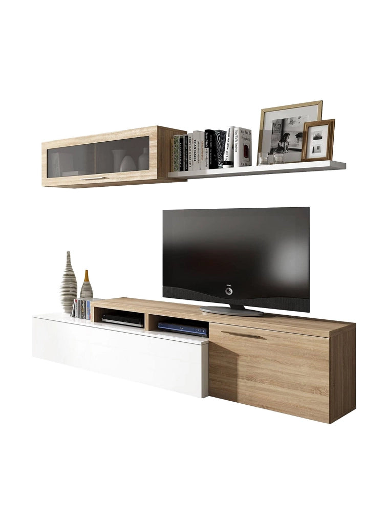 Mobile Soggiorno Amitraz, Parete Attrezzata 7 Ripiani, 200x41x44h cm Marrone Rovere