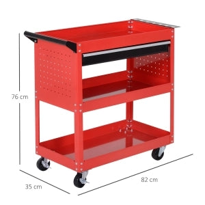 Carrello Portautensili 82x35x76 cm Rosso in Acciaio a 3 Livelli con Cassetto e 4 Ruote