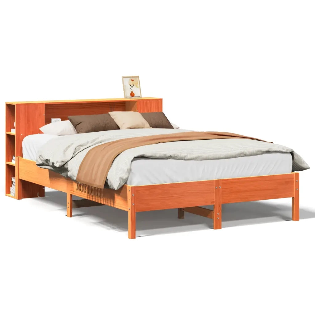 Letto Libreria senza Materasso Marrone Cera 140x200 cm in Pino