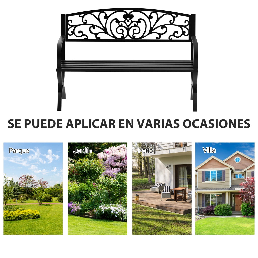 Panchina da Giardino 2 Posti ¨C ZephMum ¨C Ferro Nero 127x60x85cm