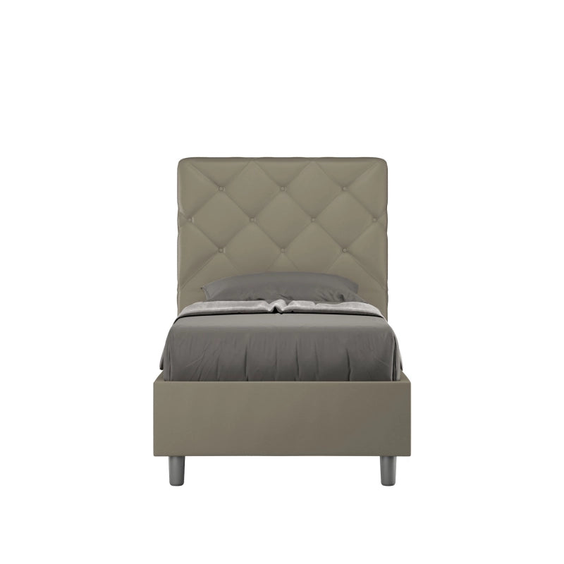 Letto imbottito Singolo 80x190 cm Priya - Similpelle,Cappuccino,Contenitore