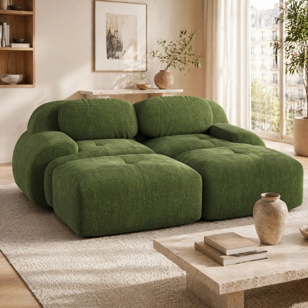 Divano angolare modulare in velluto a coste verde 208x178x70 cm; senza telaio