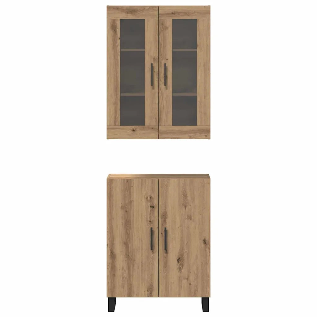Credenza 2 pz-Set di 2 Buffet-Armadio da cucina rovere artigianale Legno multistrato 657312