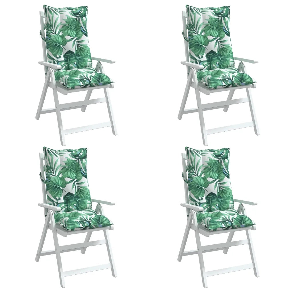 Cuscini Sedia Schienale Alto 4 pz Motivo Foglie Tessuto Oxford 377639