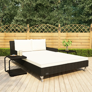 Lettino Prendisole per 2 Persone con Cuscini in Polyrattan Nero cod mxl 55524