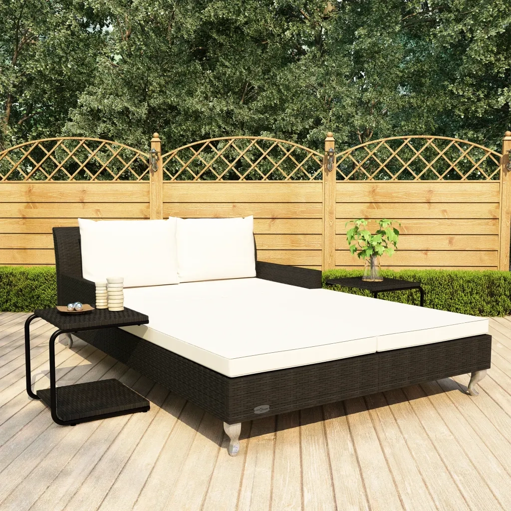 Lettino Prendisole per 2 Persone con Cuscini in Polyrattan Nero cod mxl 55524