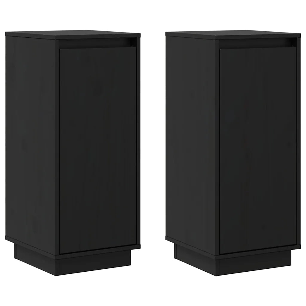 Credenze 2 pz | Madia | Buffet da pranzo | Armadio da pranzo Nere 31,5x34x75 cm in Legno Massello di Pino