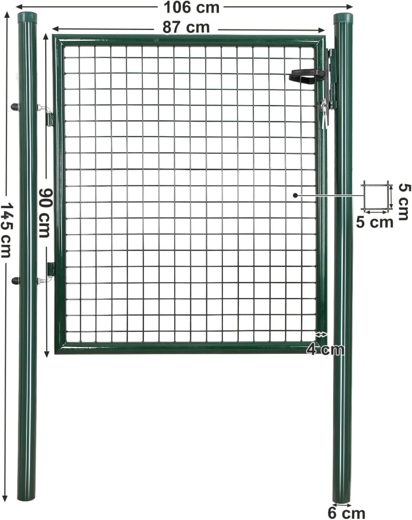SONGMICS Cancello da Giardino, Cancelletto da Giardino, Acciaio Zincato con Serratura, Porta di 87 x 90 cm, Cancello per Recinzione, 106 x 90 cm (L x H), Verde GGD150G