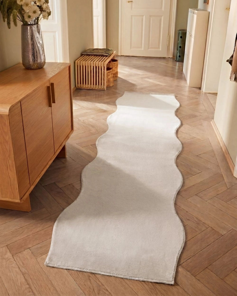 Tappeto Moderno Grigio Chiaro in Ecopelliccia a Pelo Lungo 80x300cm per Soggiorno e Ingresso