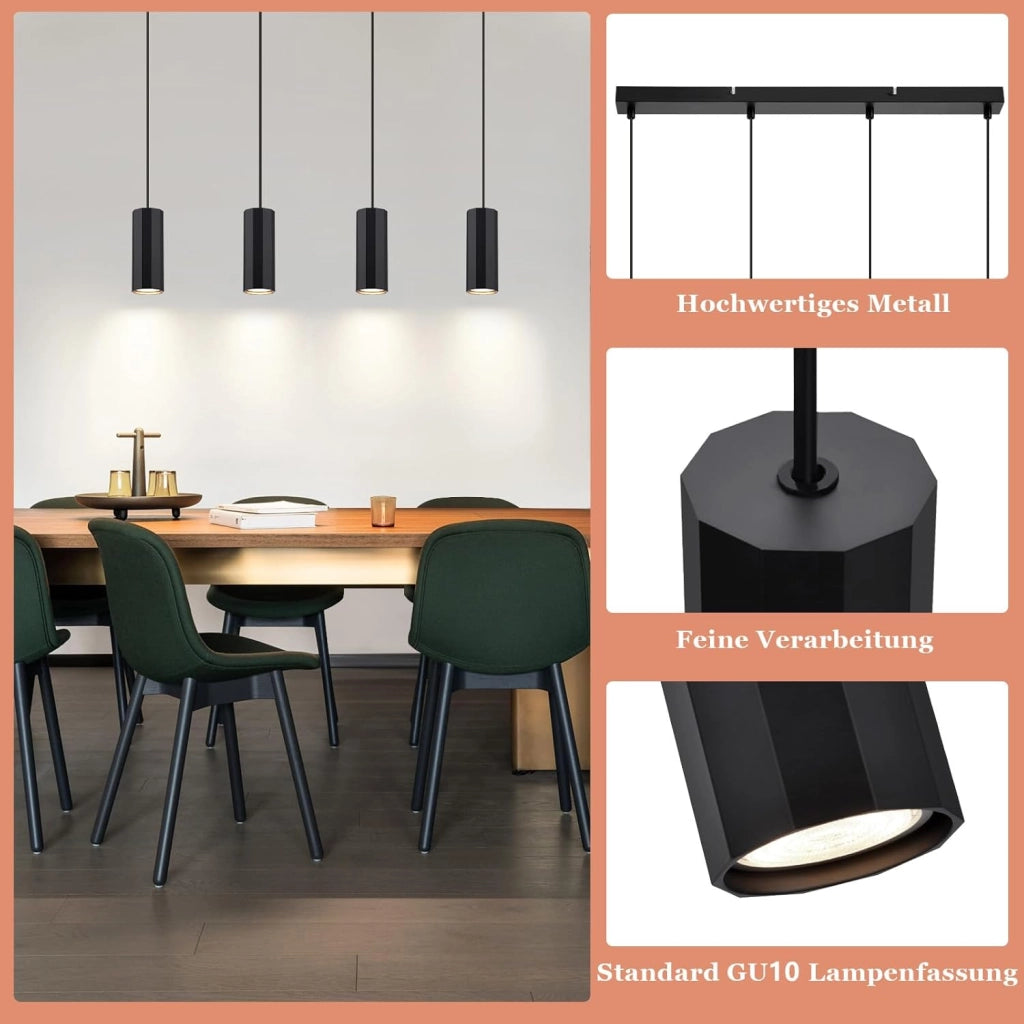 Lampada a sospensione ZMH metallo nero diametro 60 cm 4 attacchi GU10 stile industriale per soggiorno e sala da pranzo