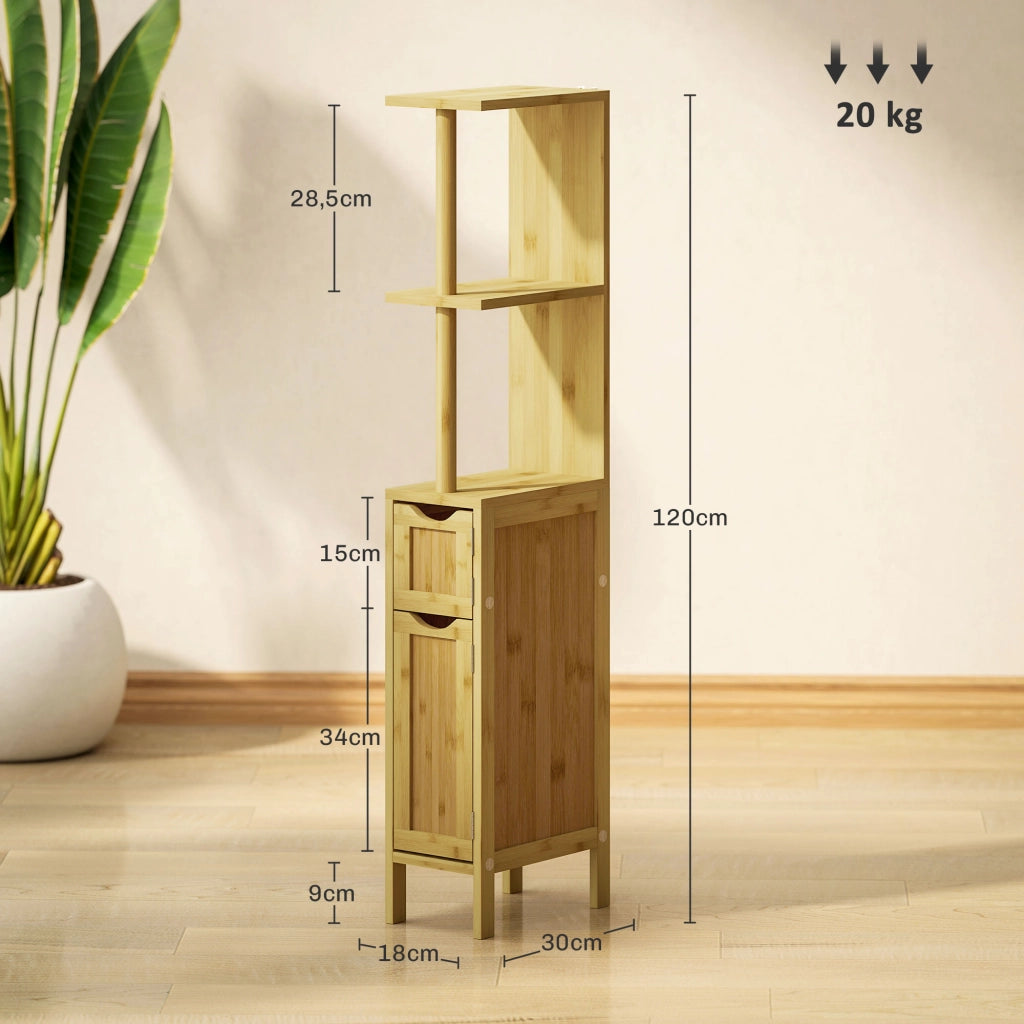Colonna Bagno con Ripiani e Ante in Bamb¨´ ¨C zephmum ¨C Naturale 18x30x120 cm