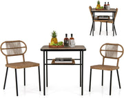 Salottino da Esterno in Rattan e Metallo, Set da Giardino con 2 Sedie Impilabili e Tavolo con Ripiano, Set di Conversazione per Patio e Pranzo