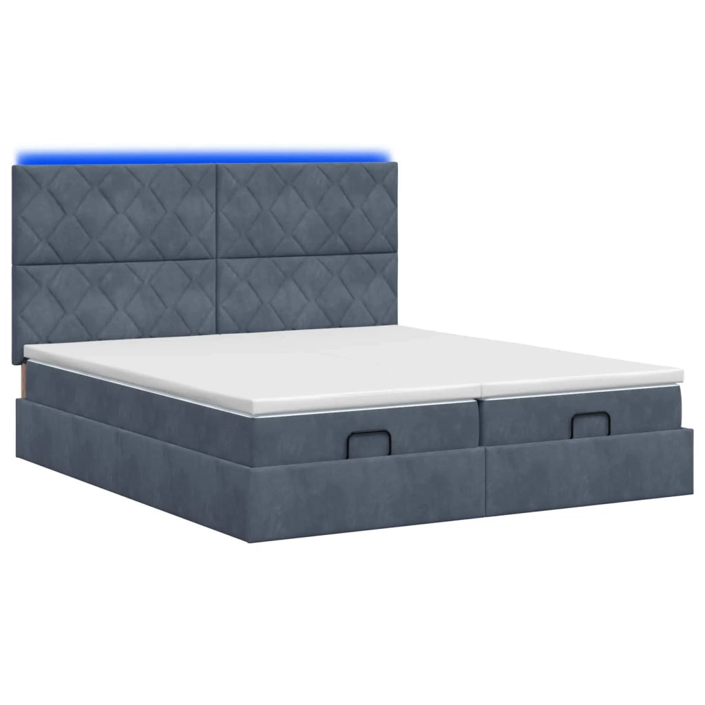 Letto Ottomano con Materasso e LED Grigio Scuro 180 x 200 cm 3458515