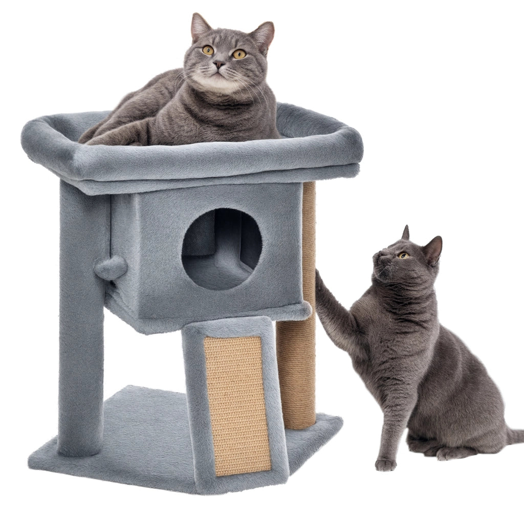 Albero per Gatti con Casetta e Lettino in Peluche ¨C Zephmum ¨C Grigio