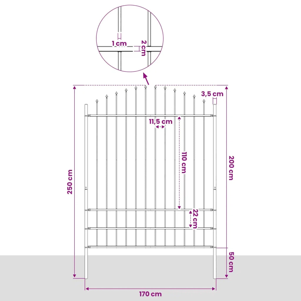 Recinzione da Giardino Woerden con Punta a Lancia in Acciaio 170x200 cm Nero 144945