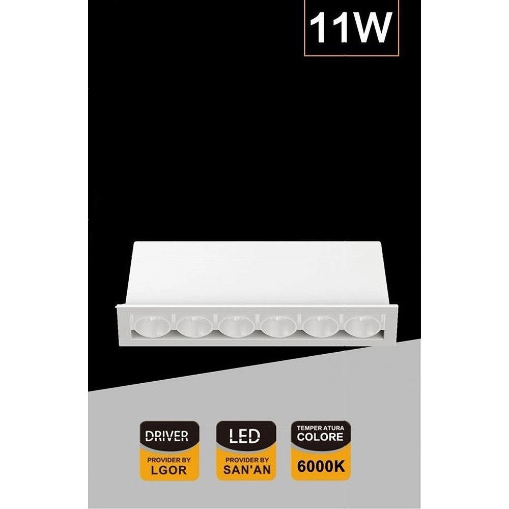 Trade Shop - Faretto Led Rettangolare Da Incasso Bianco 11w Luce Calda Naturale Fredda Xtd-6-b - -bianco Freddo      -