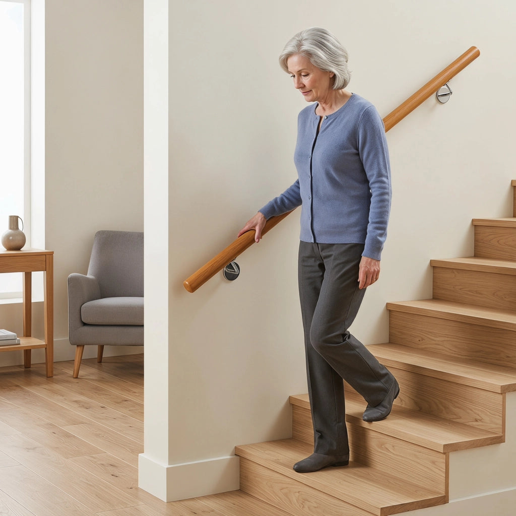 Corrimano per scale in legno con supporto e kit di installazione, Ringhiera antiscivolo da parete per scale interne L