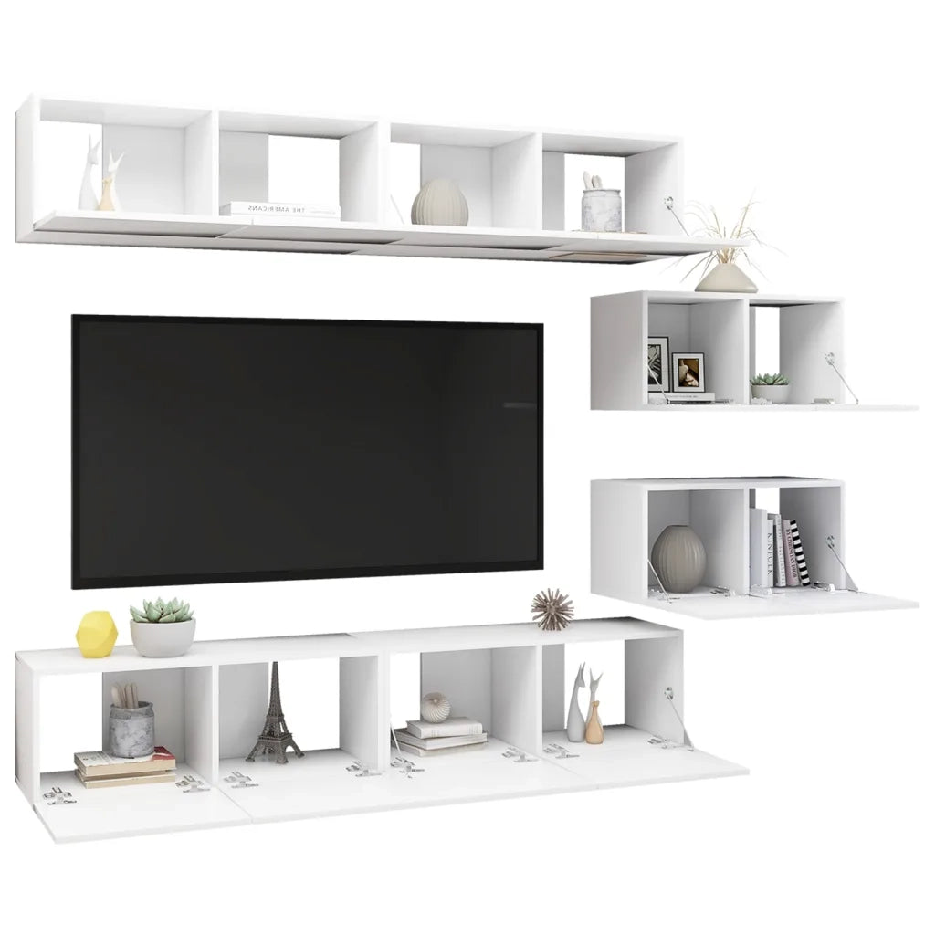 Set Mobili Porta TV 6 pz | Armadietto TV | Mobile Porta TV Bianco in Legno Multistrato