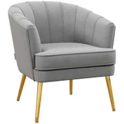 Poltrona in Velluto Imbottita con Gambe Dorate in Poliestere e Acciaio, 71x72x75cm, Grigio
