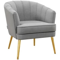 Poltrona in Velluto Imbottita con Gambe Dorate in Poliestere e Acciaio, 71x72x75cm, Grigio