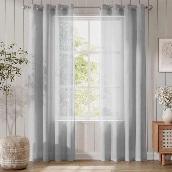 Vetrata trasparente grigia a strisce per interni 210 x 140 cm set di 2 pezzi pronto all'uso con ganci.
