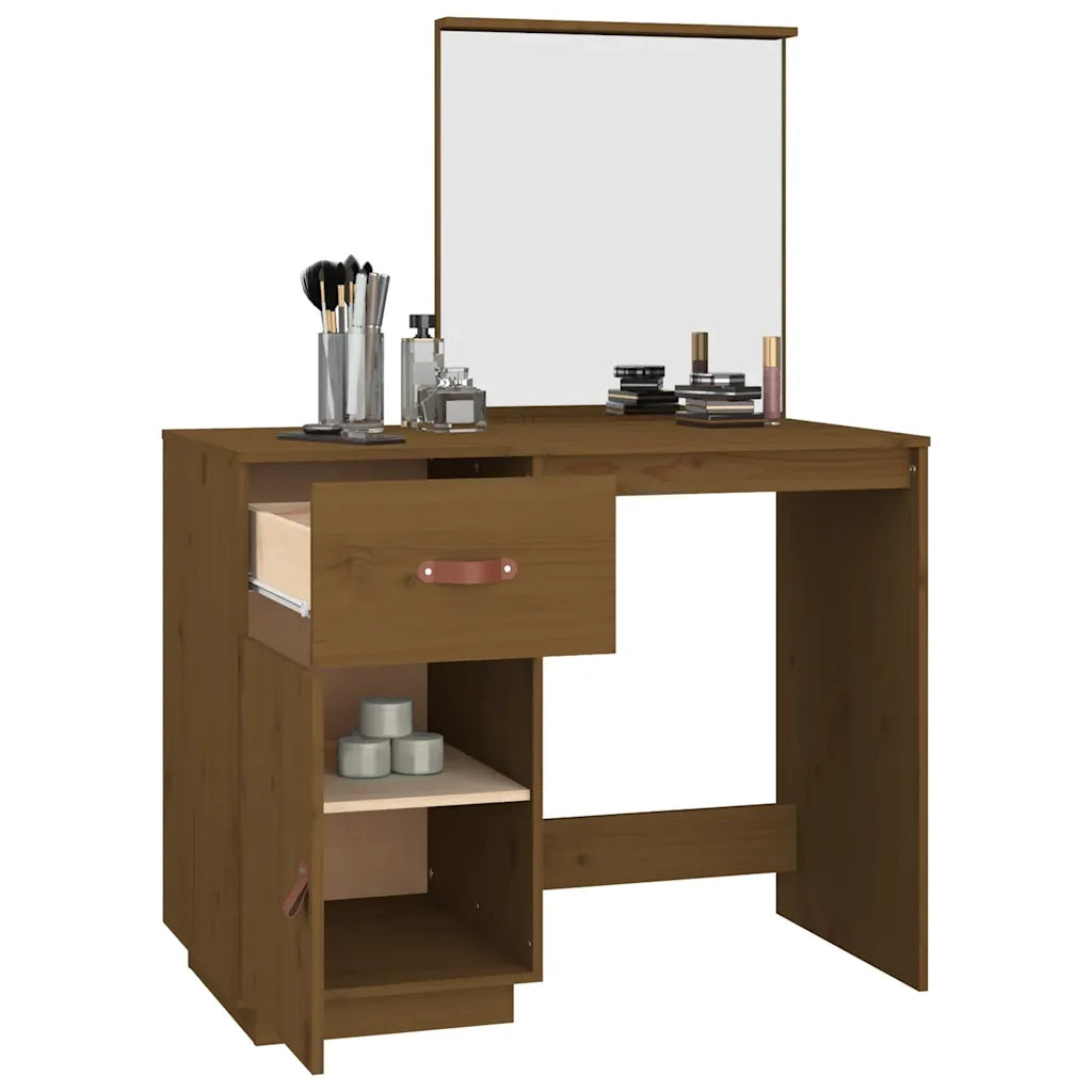 Toeletta | Tavolo da Trucco Marrone Ambrato 95x50x134 cm in Legno Massello di Pino