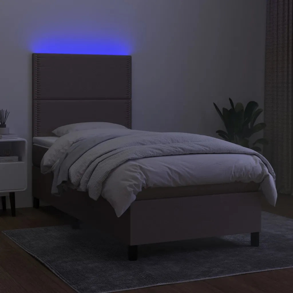 Letto a Molle con Materasso e LED Tortora 90x200 cm in Tessuto 3134769