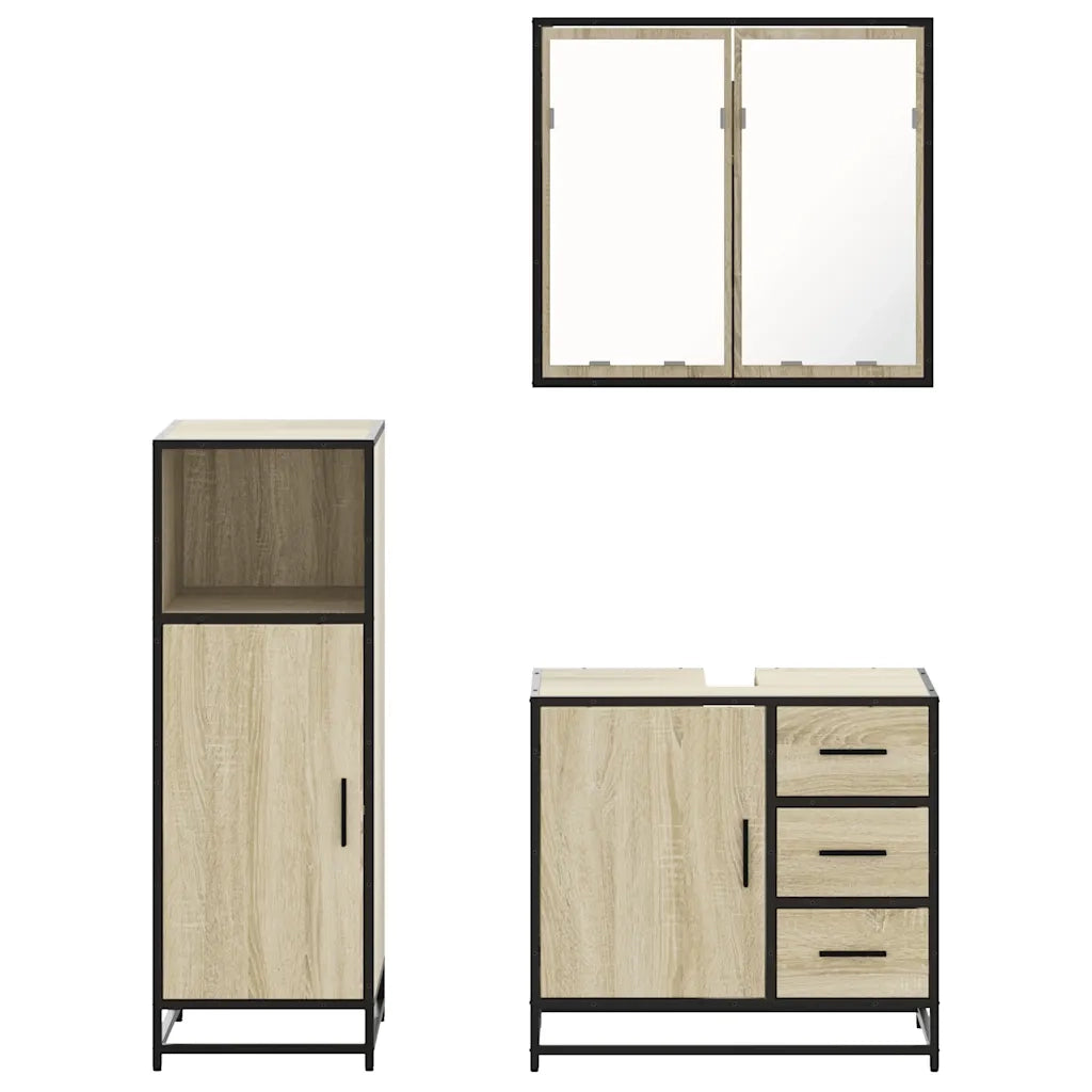 Set Mobili da Bagno 3 pz Rovere Sonoma in Legno Multistrato