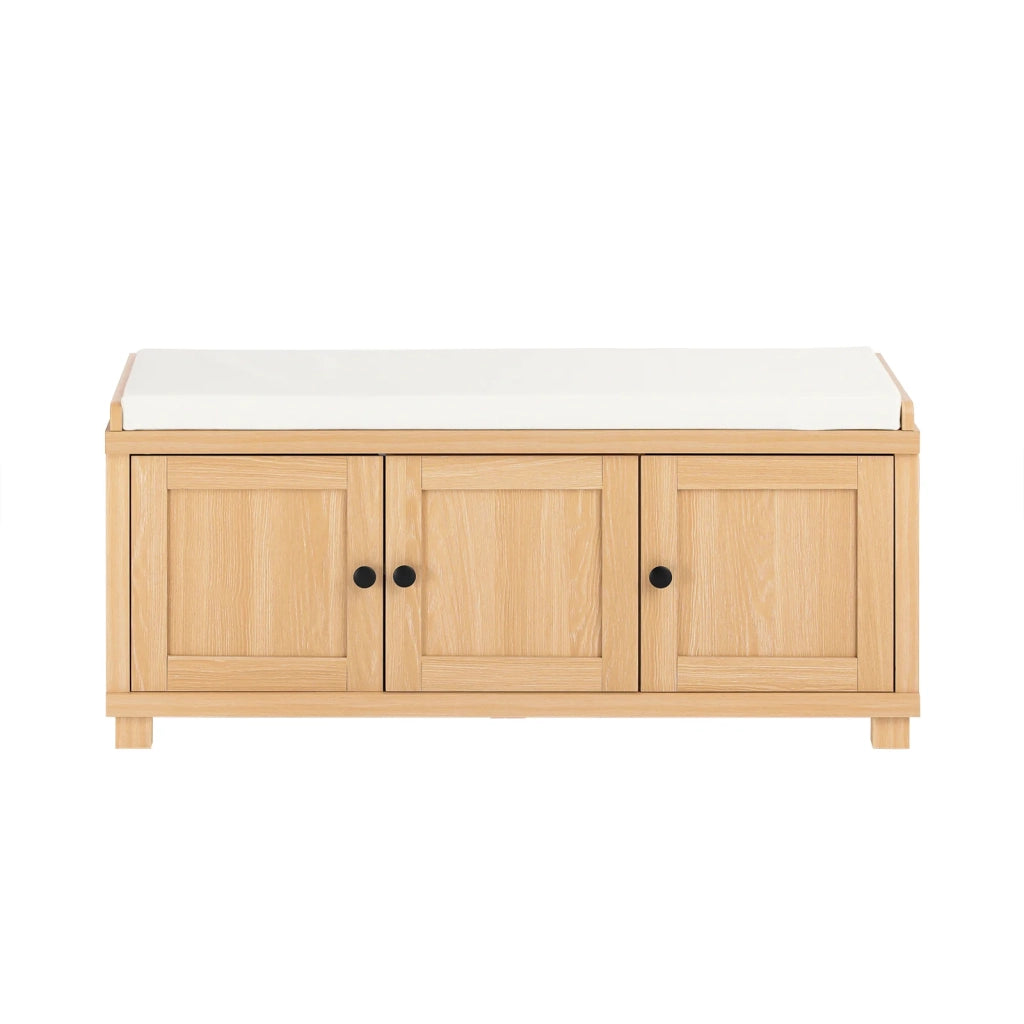 SoBuy Scarpiera da Ingresso con 3 ante, Panca Contenitore con Cuscino, Naturale, 104x35x47cm FSR188-N