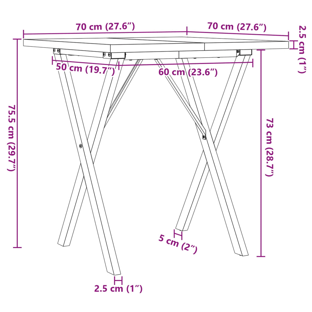 Tavolo da Pranzo Telaio a X 70x70x75,5 cm Legno Pino e Acciaio