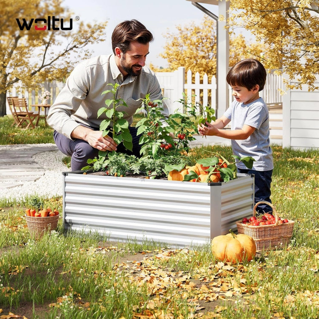Orto Urbano in Metallo, Fioriera Esterno per Verdure, Frutta e Fiori, Bancal Orto per Giardino, Patio e Terrazza, 160 x 80 x 56 cm, Argento