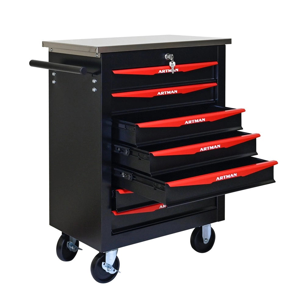 Carrello Portautensili 7 Cassetti con Ruote ¨C MINIMAL ¨C Metallo, Nero e Rosso