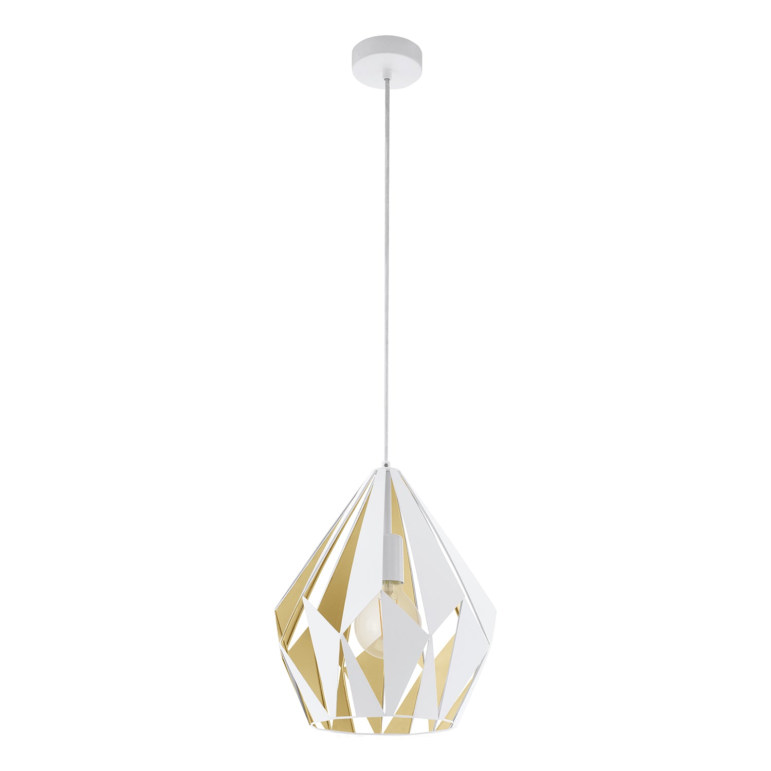 Lampadario A Sospensione Vintage Carlton 1 Acciaio Bianco Oro 1 Luce E27