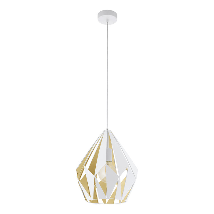 Lampadario A Sospensione Vintage Carlton 1 Acciaio Bianco Oro 1 Luce E27