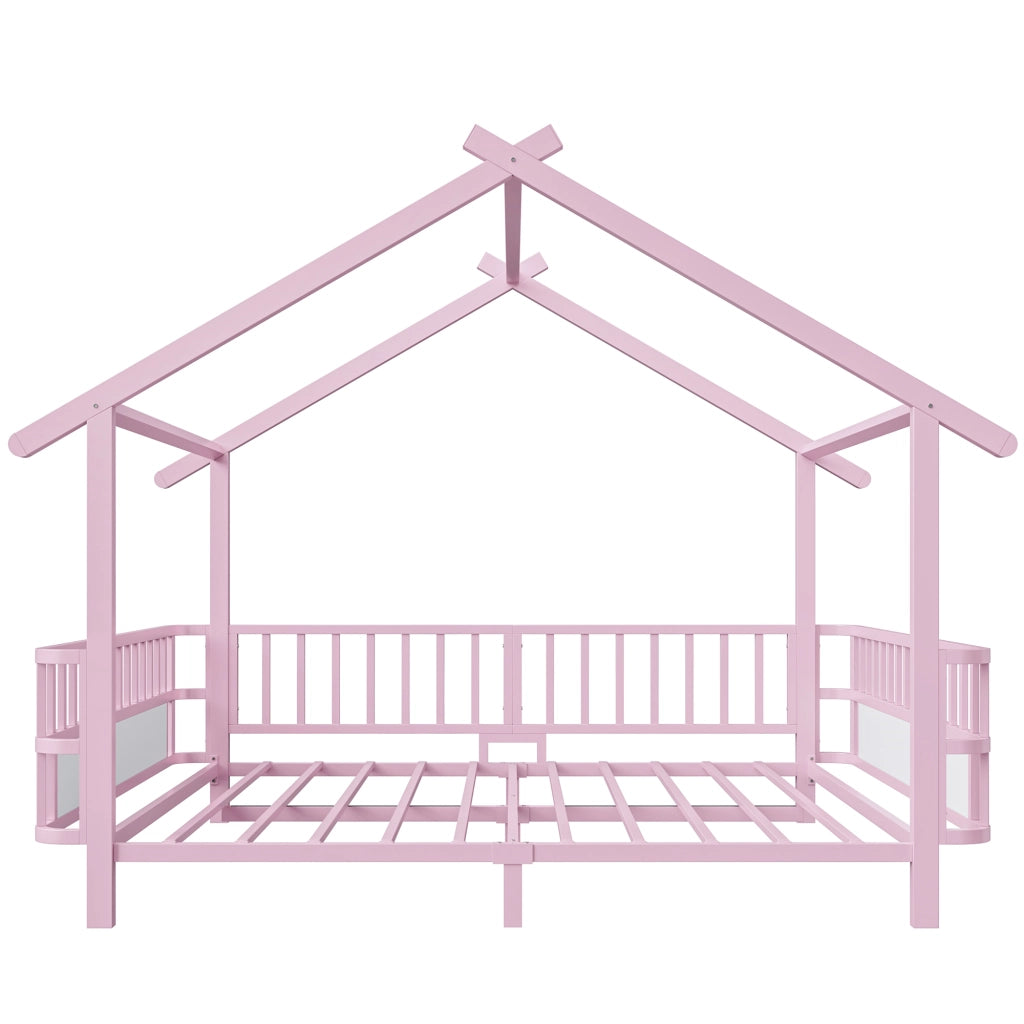 Letto per bambini in metallo con design a casetta 140 x 200 cm, rosa