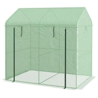Serra a Casetta a 2 Sezioni con Porta e Finestre Avvolgibili, in Acciaio e PE, 200x140x200 cm, Verde