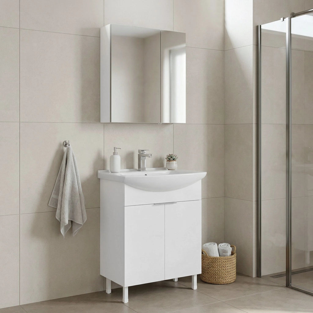 Set mobile lavabo con specchio (2 pezzi) "Purus 65" - 65 x 50 x 83 cm - Bianco
