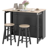 Set da Bar 3 Pezzi, Tavolo da Bar con Piano Pieghevole, 2 Sgabelli da Bar, 6 Scomparti, 116 x 70 x 89,5 cm, Nero e Quercia