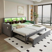 Letto Imbottito Estraibile con LED, Cassetti e Rete ¨C MINIMAL ¨C Velluto Grigio Scuro 90x190/180x190