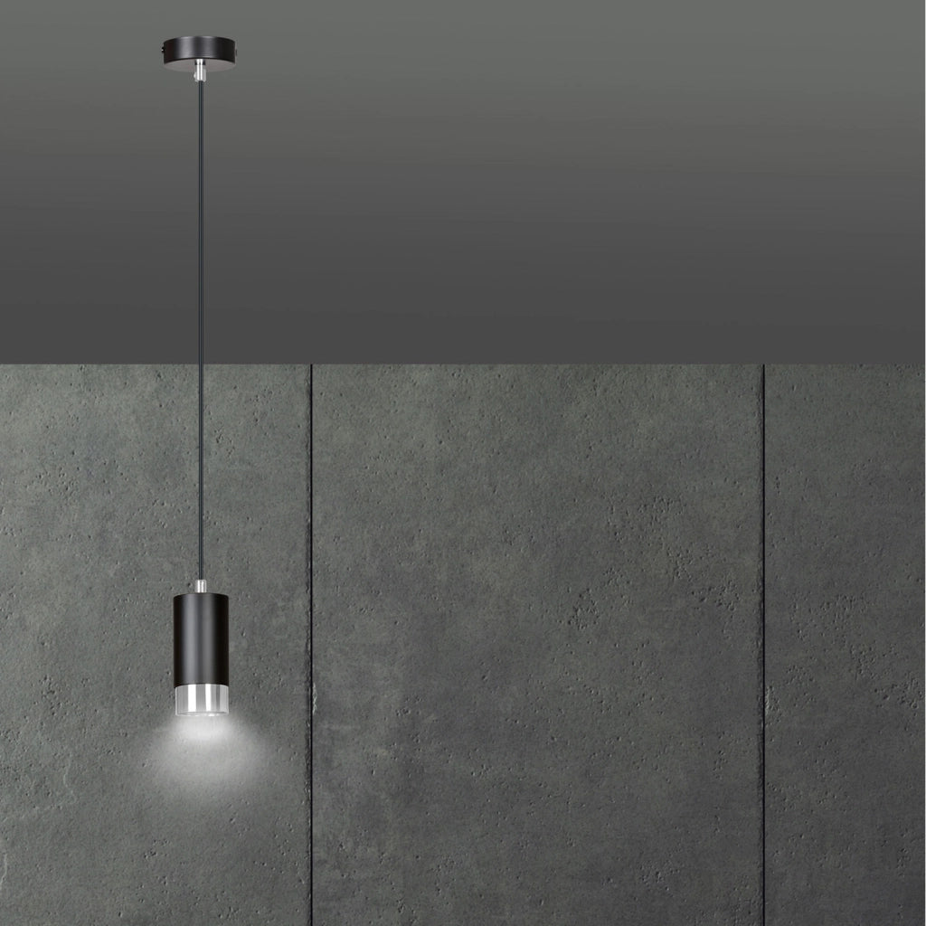 Sospensione Moderna 1 Luce Ivar A Cilindro In Acciaio Nero E Cromo