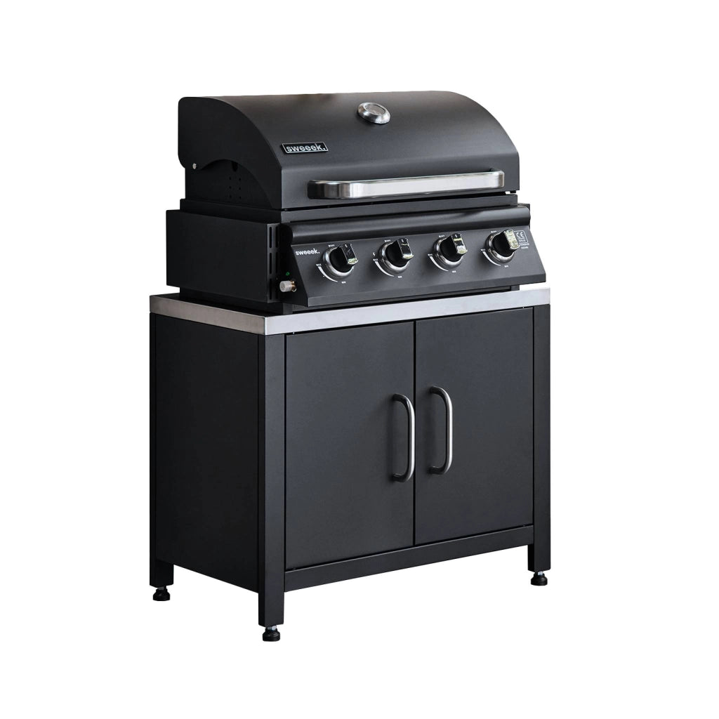 Barbecue a gas con 4 bruciatori e mobile in acciaio, 80cm